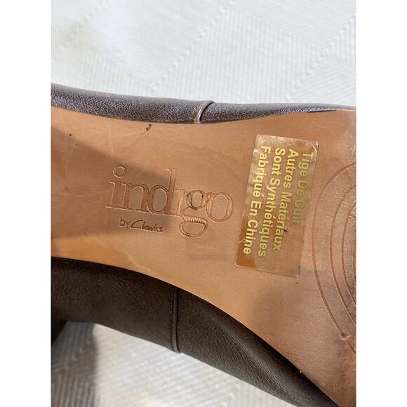 Indigo by Clarks Brown Leather Mary Jane Heeled Leather Shoes Size 7.5 Bow - Picture 6 of 9